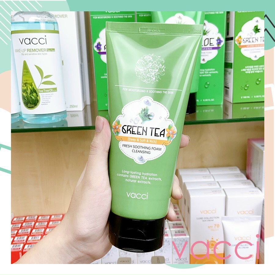 SỮA RỬA MẶT TRÀ XANH VACCI - TINH CHẤT TRÀ XANH - GREEN TEA FRESH SOOTHING FOAM CLEANSING