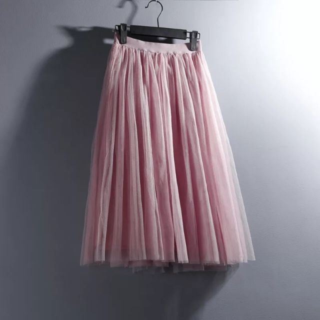 Chân váy lưới lưng thun ❤váy hai lớp dài qua đầu gối form 55 kg trở lại | BigBuy360 - bigbuy360.vn