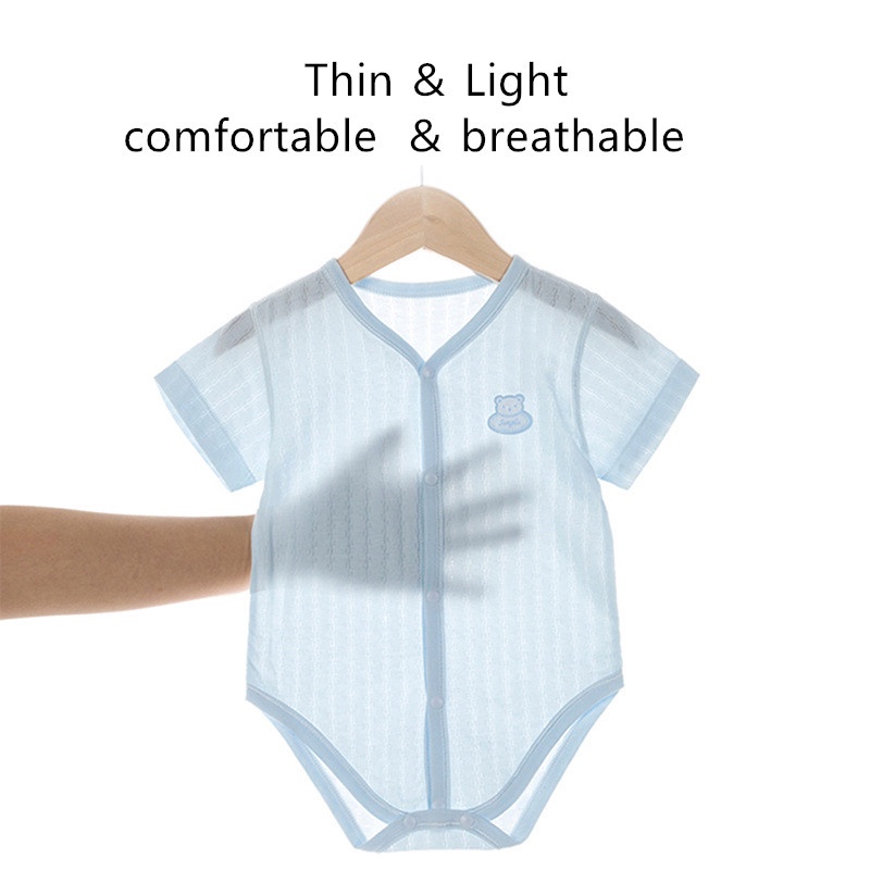 Bộ Áo Liền Quần Vải Cotton Mỏng Tay Ngắn Thời Trang Mùa Hè Cho Bé Sơ Sinh