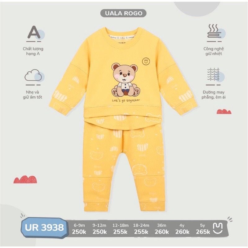 Uala Rogo - Bộ nỉ dài tay in hình cho bé trai, bé gái từ 6 tháng đến 36 tháng