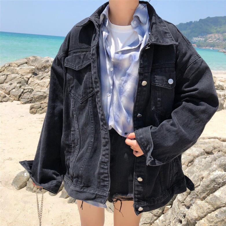 Áo khoác jean Nam Nữ phong cách Hàn Quốc xanh đen Trơn, áo chống nắng phom rộng Unisex