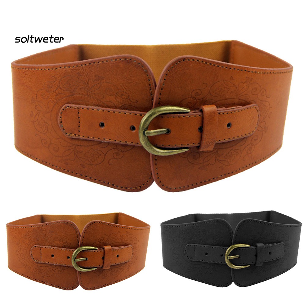 Thắt lưng bản rộng chất liệu da giả có khóa gài thời trang cho nữ