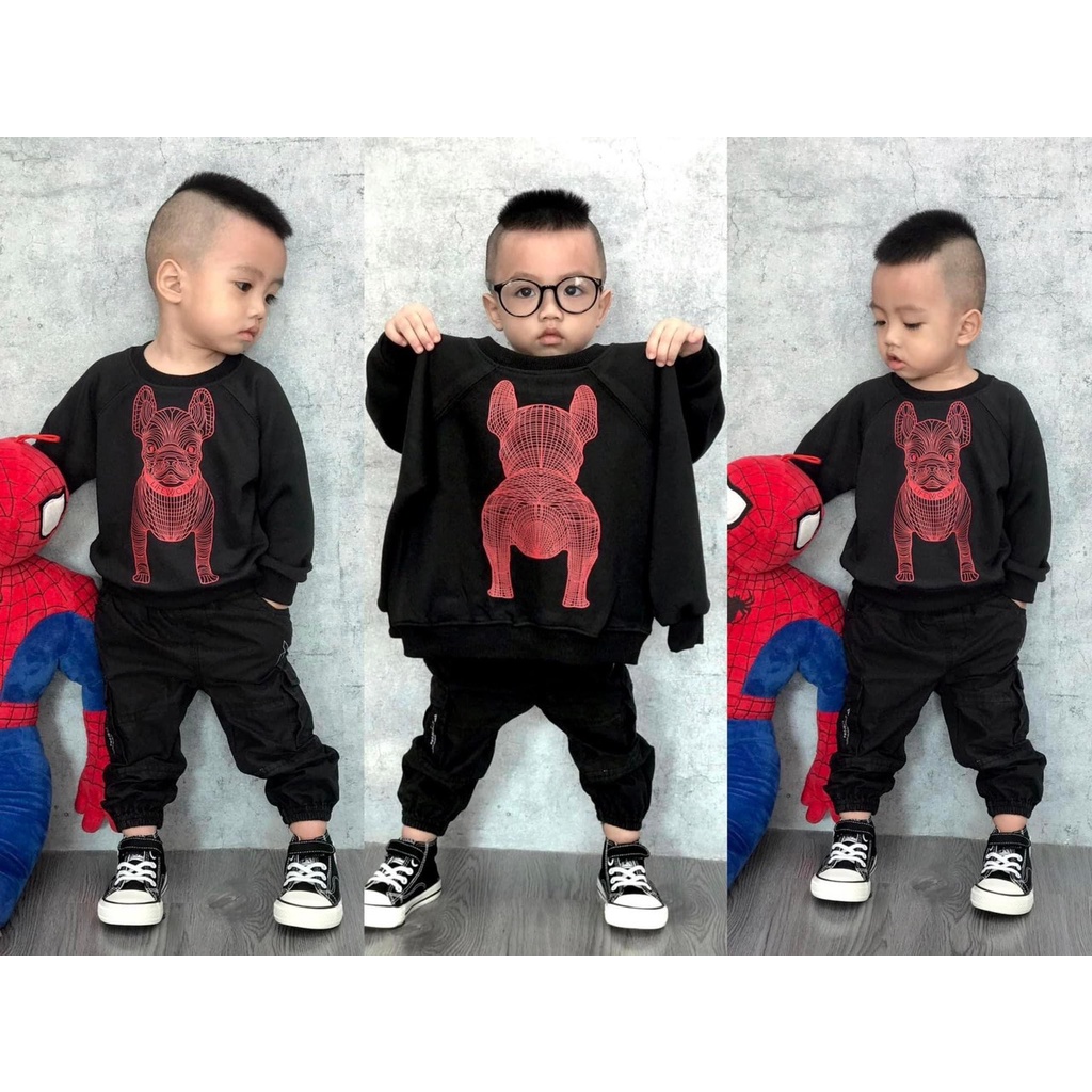 Áo nỉ cổ tròn chó lifewwork cho bé ,áo sweater trẻ em unisex , Gonz_kid