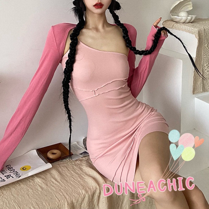 DUNEA Set Đầm Trễ Vai 2 Món Phối Bèo Nhún Thời Trang Cho Nữ