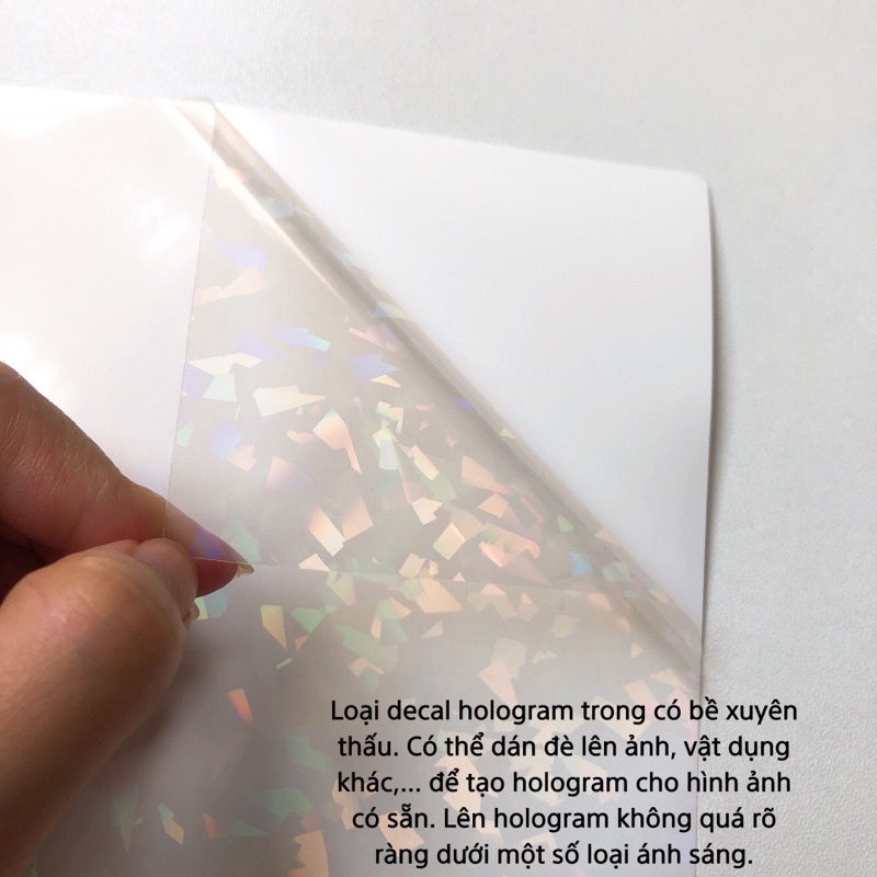 Giấy dán decal A4 hologram lấp lánh chống nước làm sticker, nhãn dán, thẻ bài, business card, màn cán,