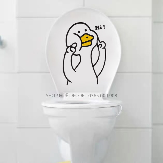 Miếng dán decal dán bồn cầu Vịt đen trắng sẵn keo, chống nước siêu bền