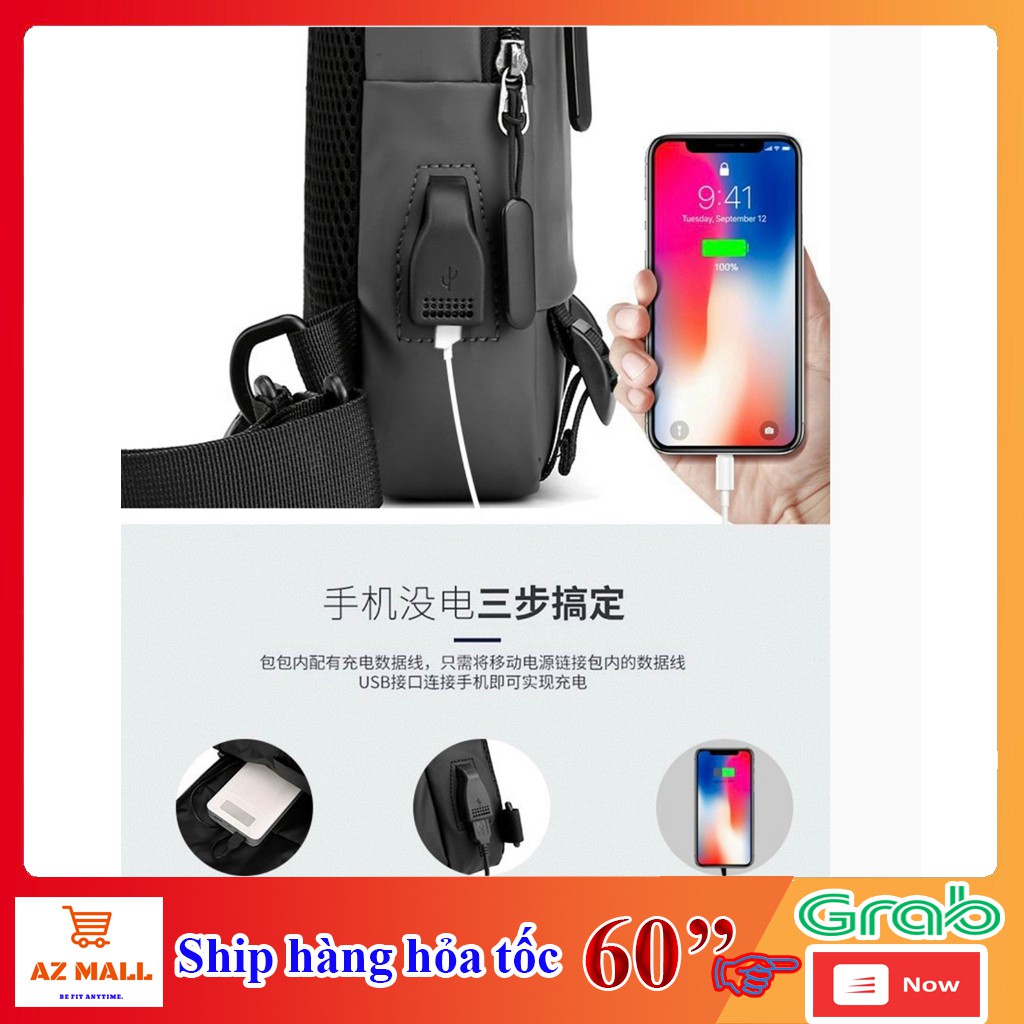 Túi Chéo Nam Vải Polyester Cao Cấp Trống Nước Trống Bụi Trẻ Trung Gọn Gàng Tích Hợp Cổng USB Tiện Dụng | BigBuy360 - bigbuy360.vn
