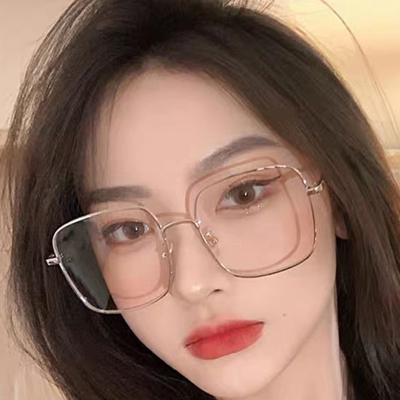 Kính Chống Ánh Sáng Xanh Gọng Kim Loại Hình Vuông Lớn Chống Bức Xạ Cho Nữ