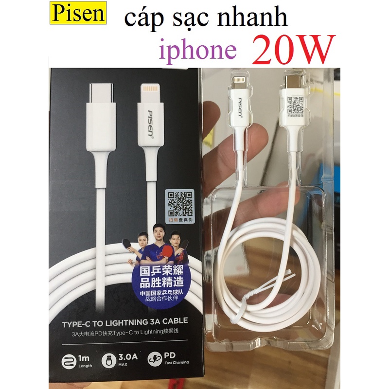 Cáp type c to lightning Pisen CLPD,dây cáp sạc iphone