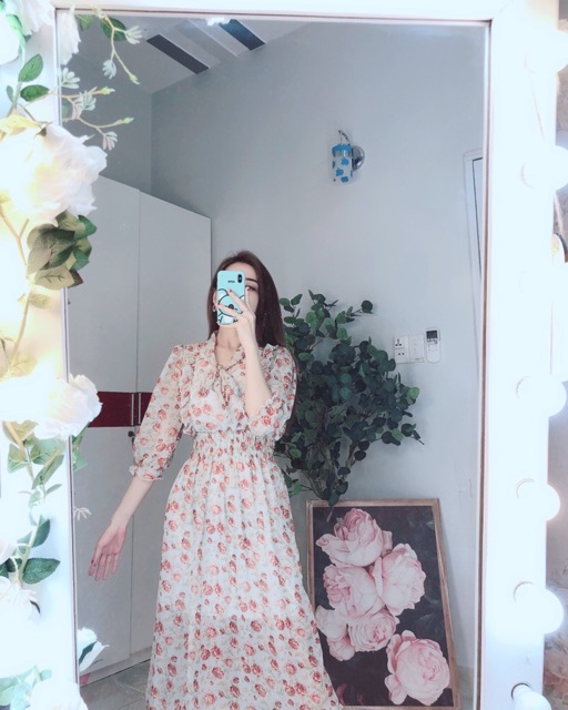 Đầm hoa viền bèo cột nơ siêu xinh - hình thật | BigBuy360 - bigbuy360.vn