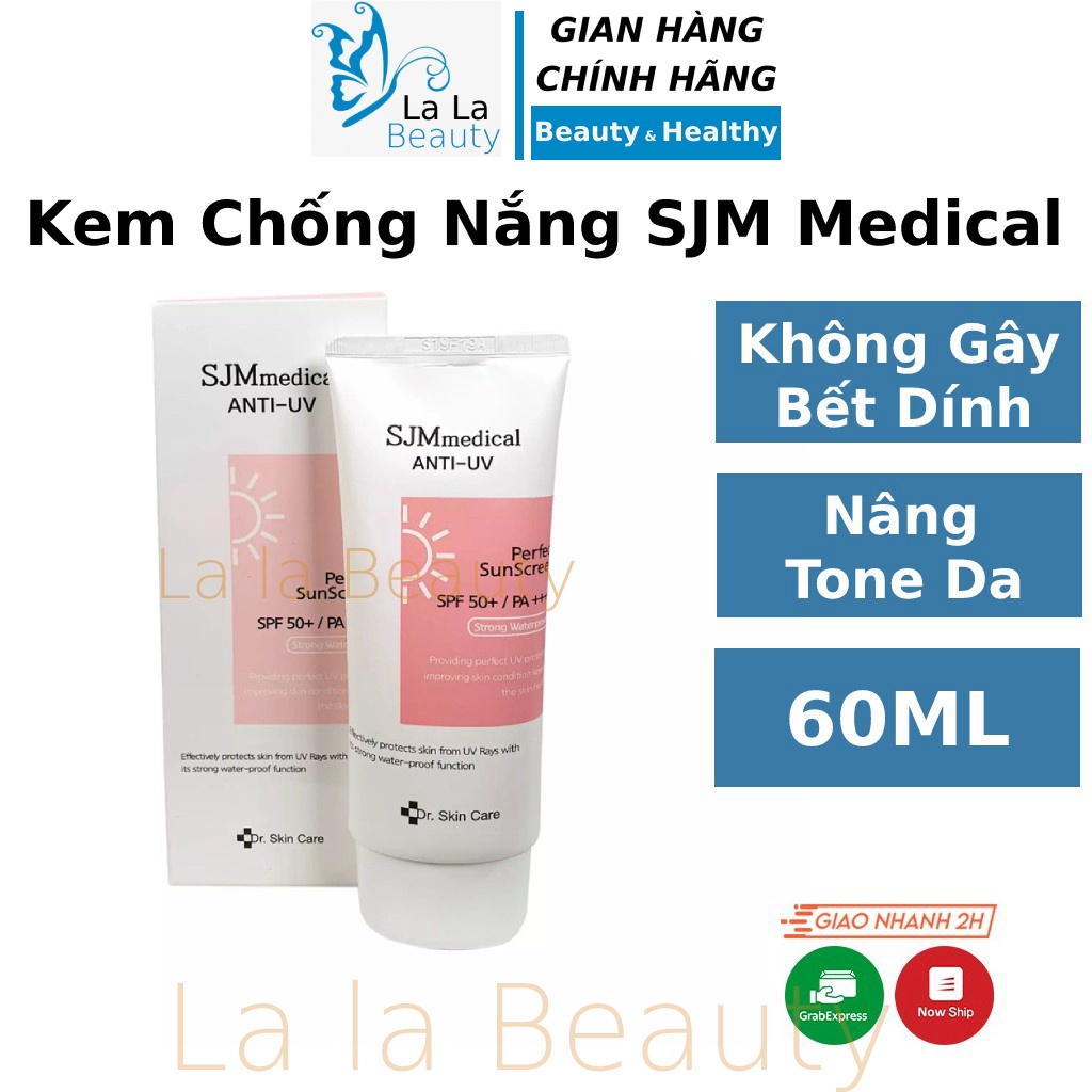 Kem chống nắng SJM Medical Anti UV 50SPF Cho da dầu mụn nhạy cảm khô hỗn hợp hóa học vật lý nâng tone La La Cosmetic