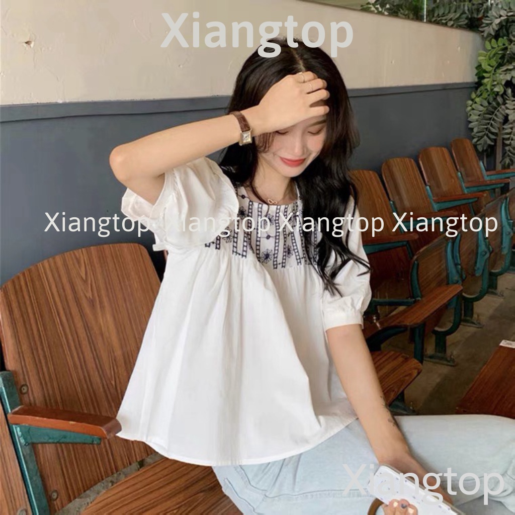 Áo babydoll tiểu thư thêu hoạ tiết kaca NH000101 aosomicongsothietke