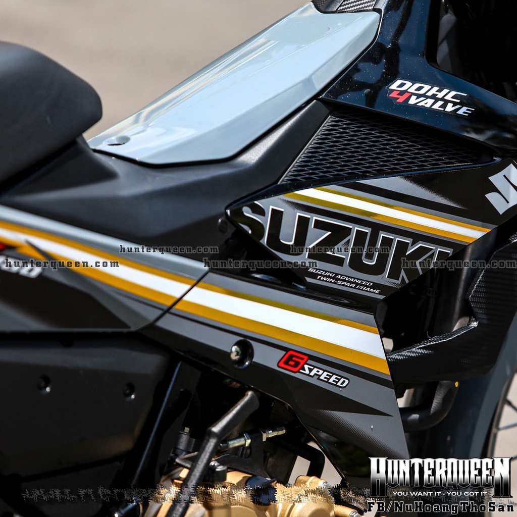 Tem rời cao cấp, ghép sọc vàng CROM, dán xe màu đen xám xi măng