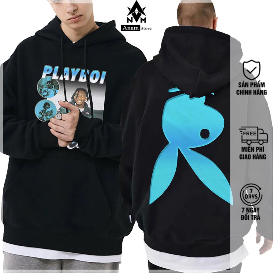 Áo Hoodie Nam Nữ Play Boy Form Rộng Unisex Vải Xịn