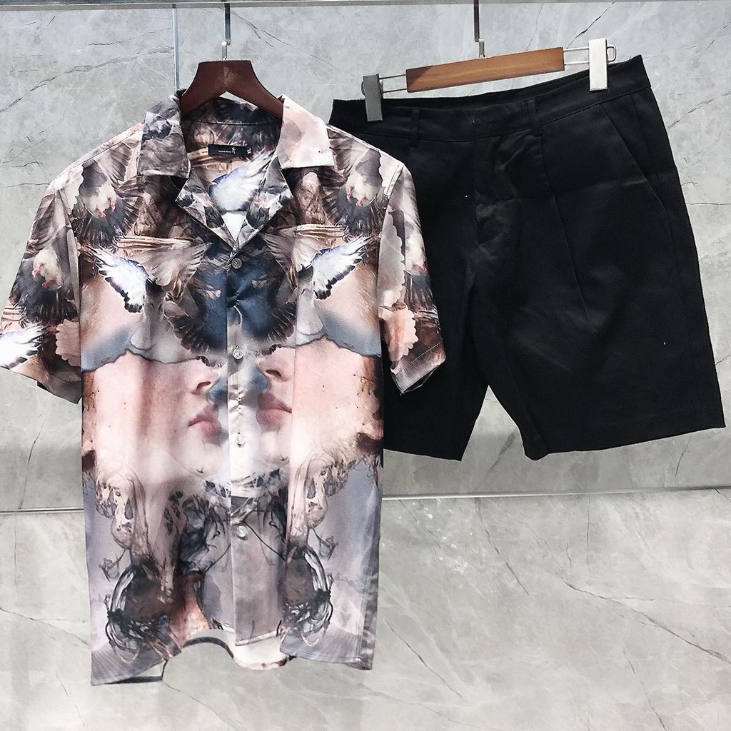 Sơ mi nam cộc tay hoạ tiết mặt người (FreeShip XTRA) chất lụa mềm mịn,sang trọng ,lịch lãm | BigBuy360 - bigbuy360.vn