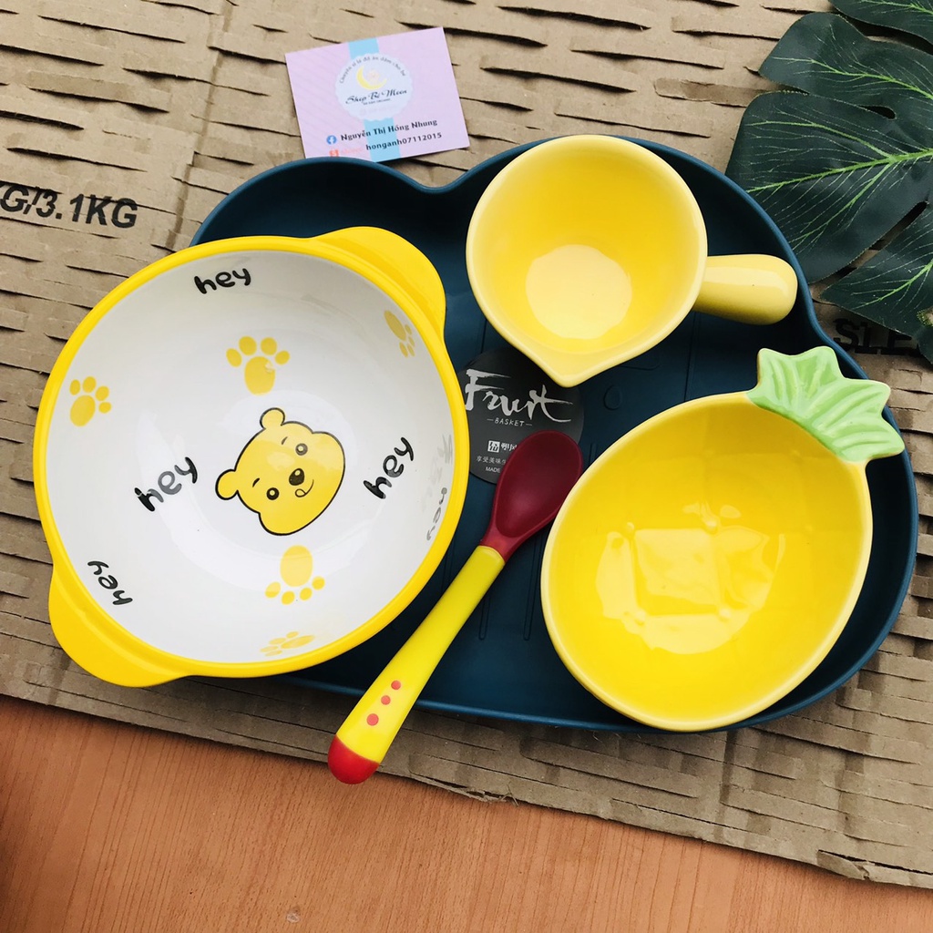 SET Bát Ăn Dặm Kiểu Nhật ,Bát Gốm Sứ Cao Cấp Cho Bé kèm Thìa, Khay