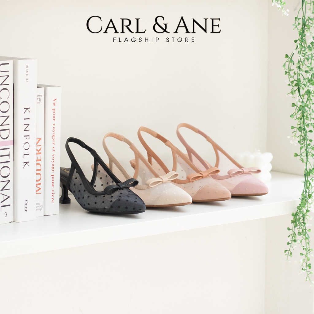 Carl & Ane - Giày cao gót mũi nhọn phối dây lưới thời trang công sở 2022 cao 5cm màu đen - CL030