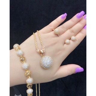 Bộ trang sức nữ cầu bi tặng kèm 1 nhẫn kim tiền cao cấp