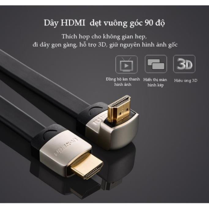 Cáp HDMI đầu đúc hợp kim dẹt vuông góc 90° Down (bẻ xuống) dài 1M UGREEN10281 HD122