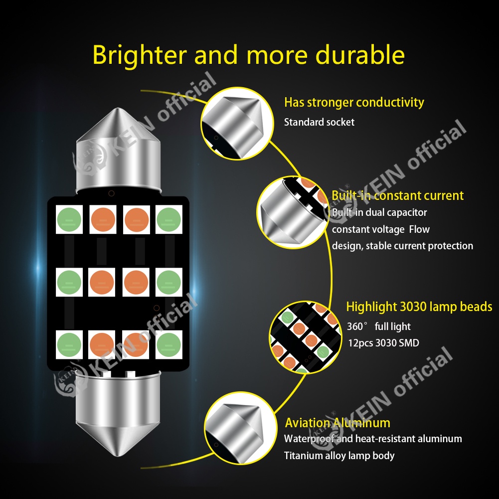 KEIN Three color Đèn LED T10 W5W C10W C5W 12V 31mm 36mm 39mm 41mm chuyên dụng dành cho xe hơi