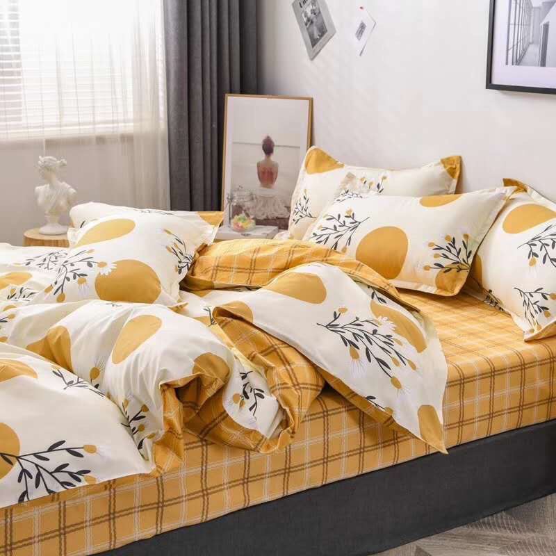 Bộ Chăn Ga Cotton Poly Mẫu họa tiết tròn vàng