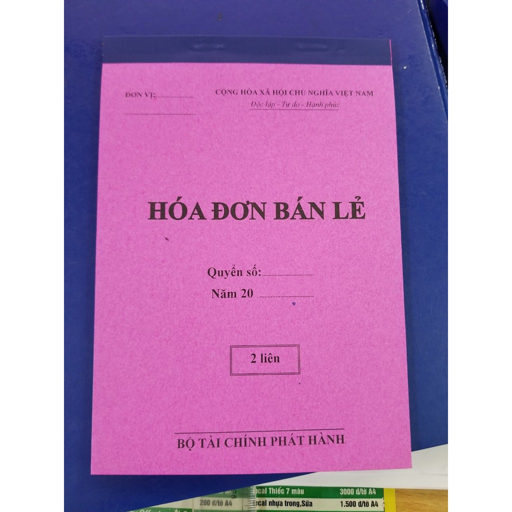 Hóa đơn bán hàng giấy cacbon 2 liên trắng, hồng