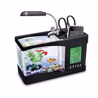 Bể Cá Phong Thủy Mini Kiêm Đồng Hồ Để Bàn
