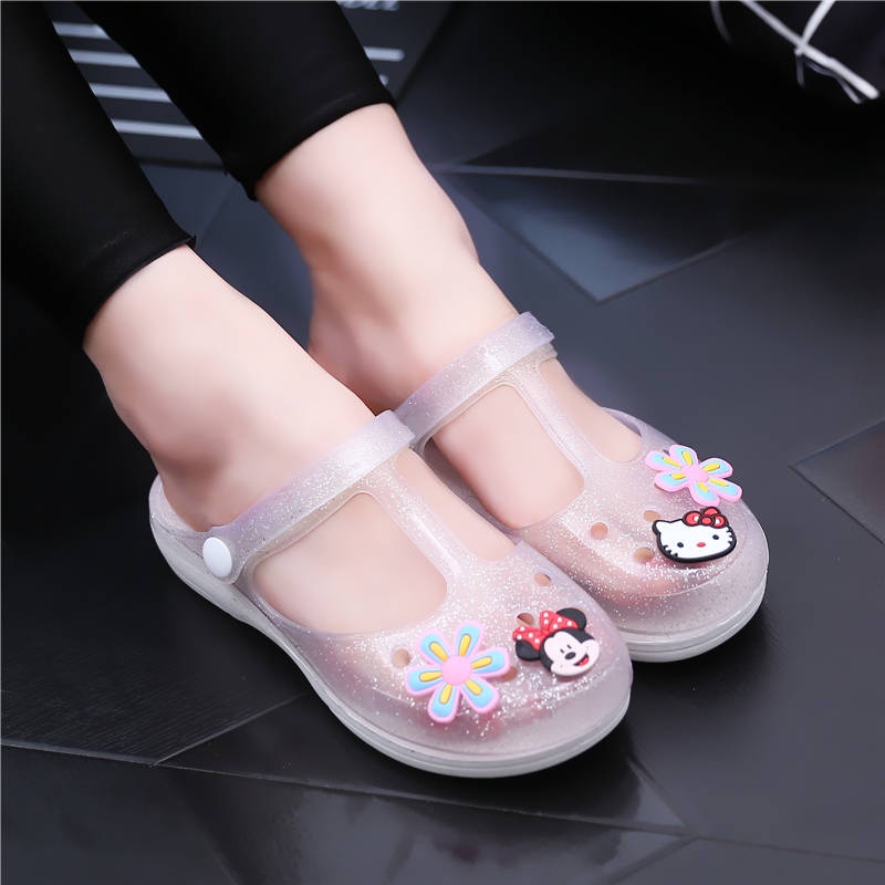 Giày Sandal Nhựa Dẻo Đế Mềm Hở Ngón Đính Hoa Thời Trang Đi Biển Mùa Hè Cho Nữ