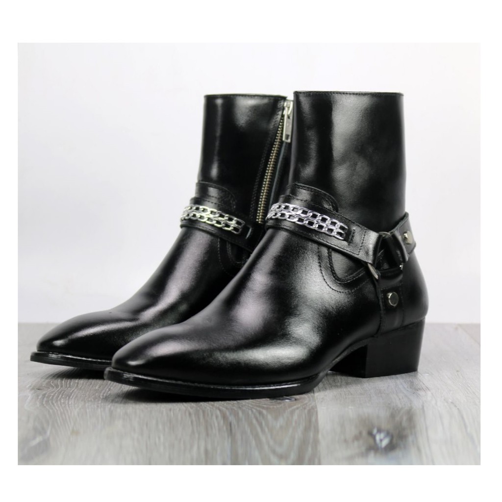 Giày Harness Boots thời trang nam chất liệu da bò cao cấp đế gỗ sang trọng SN12 khóa Zipper tiện lợi khi mang | BigBuy360 - bigbuy360.vn