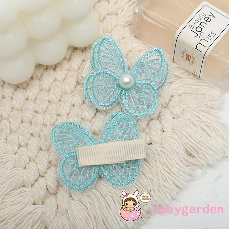 Kẹp tóc thêu hình bướm đính ngọc trai giả thời trang cho bé gái