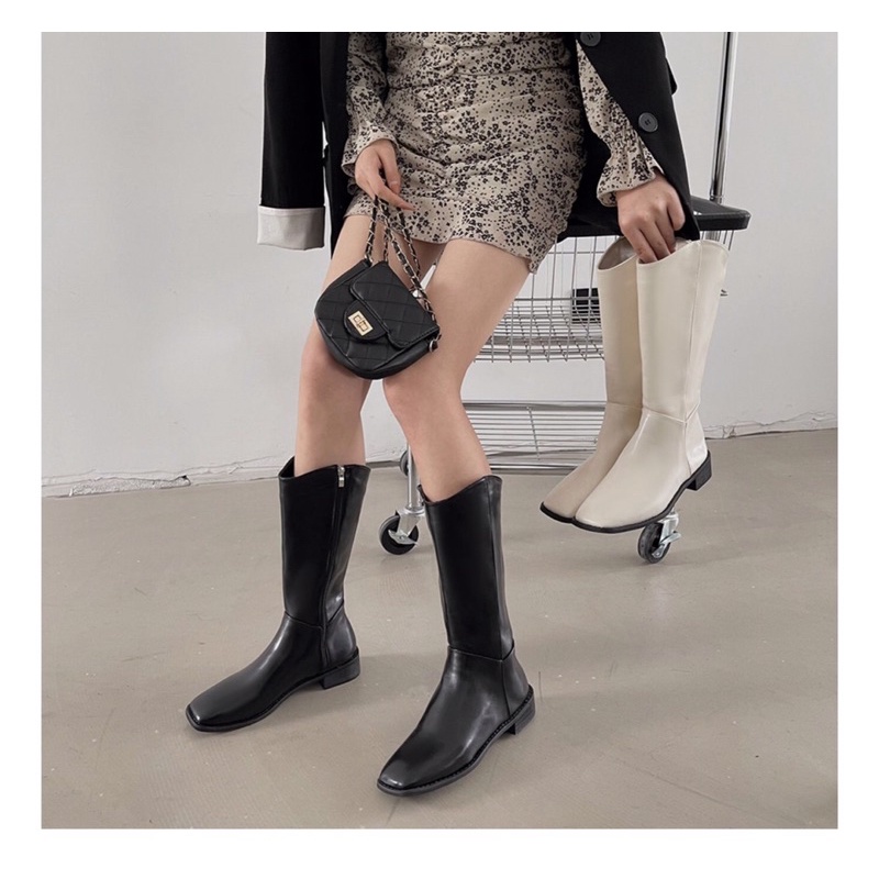 GIÀY BOOTS NỮ DA PU MỀM MŨI VUÔNG PHONG CÁCH HÀN QUỐC