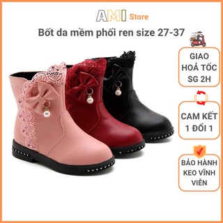 Giày bốt cho bé gái da mềm B002 màu Đen Đỏ Hồng size 27-37 từ 3-15 Tuổi - Giày trẻ em nữ đẹp thời trang Hàn Quốc 2022