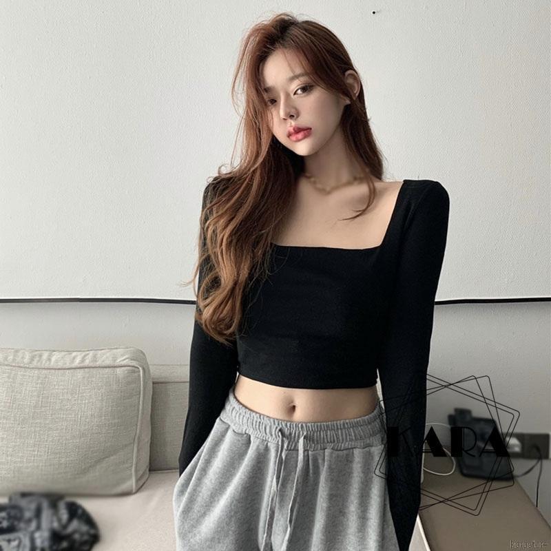 Áo Croptop Tay Dài Cổ Vuông Dáng Ôm Thời Trang Cho Nữ | BigBuy360 - bigbuy360.vn