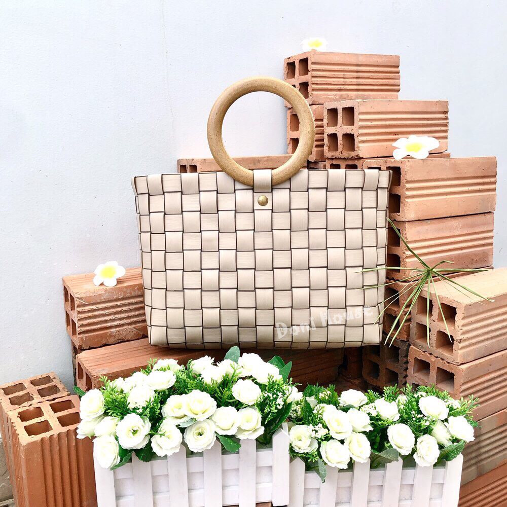 [Handmade] Túi Giỏ Xách Đan Tay Quai Gỗ Lớn Vintage Hàng Xuất Khẩu Thủ Công Đi Chơi Đi Biển Chụp Hình Làm Quà Tặng