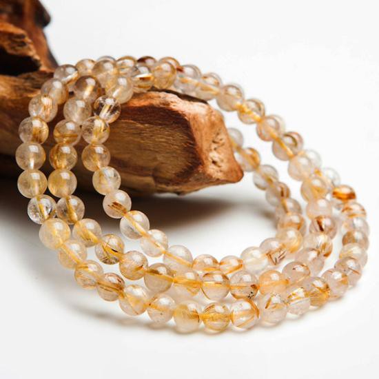 Chuỗi hạt vòng tay đá Thach Anh Tóc Vàng 6 ly quấn 3 vòng tay chuẩn thiên nhiên đặc tóc VT410 - Hợp mệnh Kim, Thổ