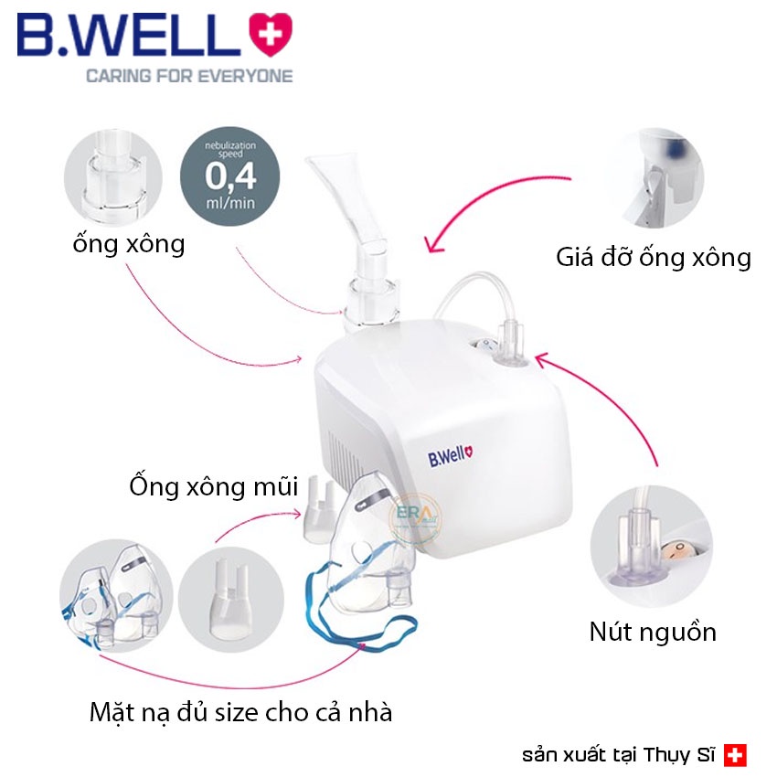 Máy khí dung B.Well Swiss PRO-110- Máy xông mũi họng cho trẻ em và người lớn