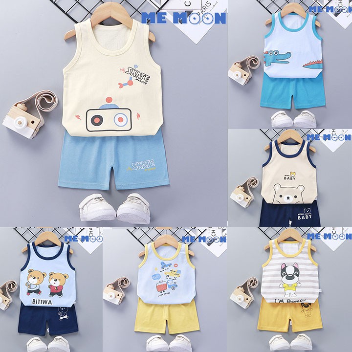 Bộ đồ quần áo trẻ em mùa hè 3 lỗ - Bé trai và gái vải cotton co giãn 4 chiều thấm hút mồ hôi bé từ 1-5 tuổi BĐON01-02