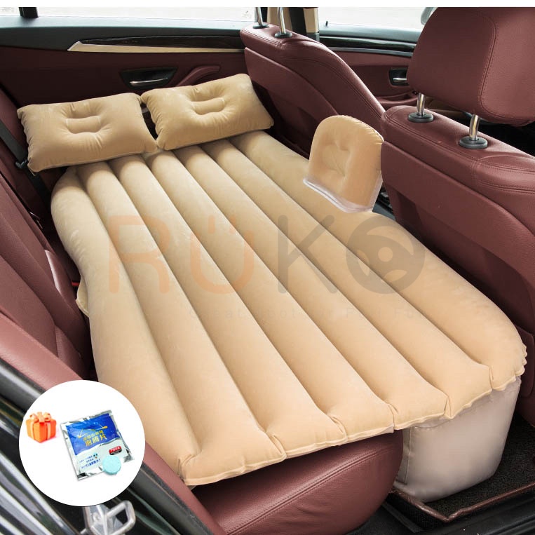 [Tặng bơm] Đệm/Nệm hơi ô tô phủ nhung đế rời kèm 2 gối,và bộ keo vá dự phòng