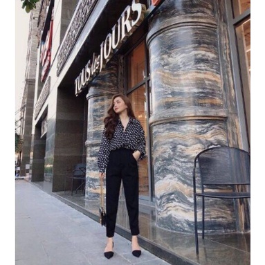 Quần baggy nữ công sở đẹp cúc bọc cao cấp dáng đẹp Hàn Quốc 829