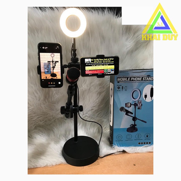 Bộ Kẹp Giá Đỡ Điện Thoại Mobile Phone Stand Livestream 4in1 Tích Hợp Đèn Led