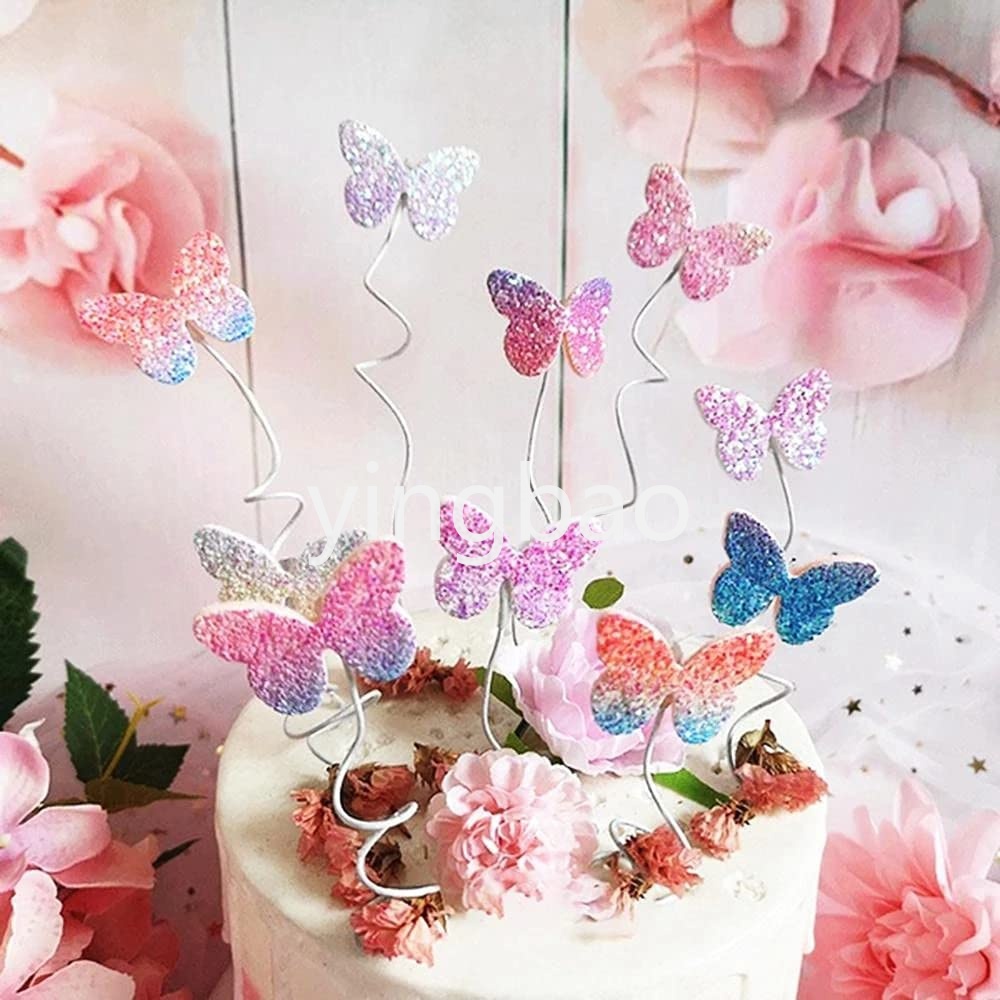 Set 12 Que Trang Trí Bánh Kem Hình Bướm Lấp Lánh