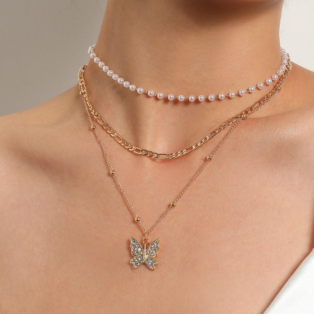 (041) Dây Chuyền Ba Lớp Mặt 🦋 Đính Đá Sang Trọng Thời Trang