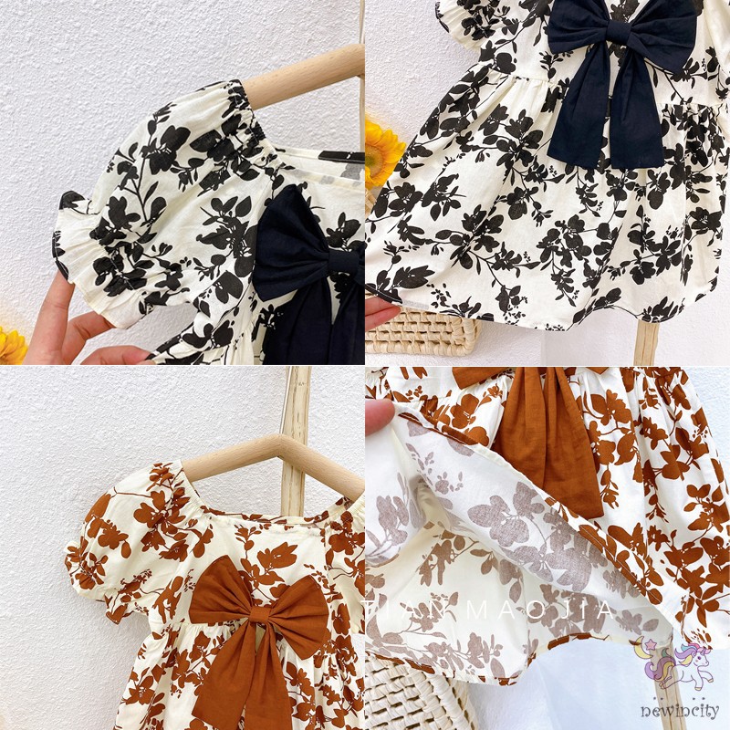 Đầm Công Chúa Cổ Vuông In Hoa Cho Bé Gái