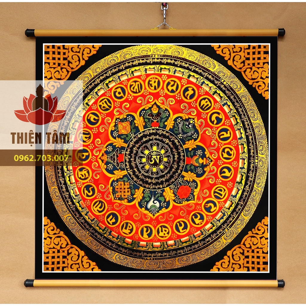 Tranh Om Mani Padme Hum Mandala  treo tường chất liệu vải phủ bóng cao cấp dày dặn