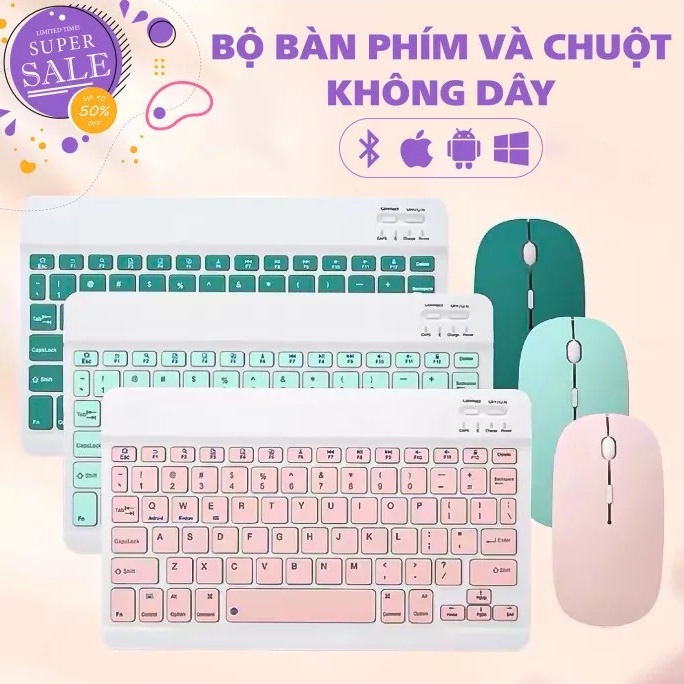 Bàn Phím Bluetooth ko dây Mini 10 Inch Kèm Chuột Cho ĐT tablet táo Máy Tính Laptop | BigBuy360 - bigbuy360.vn