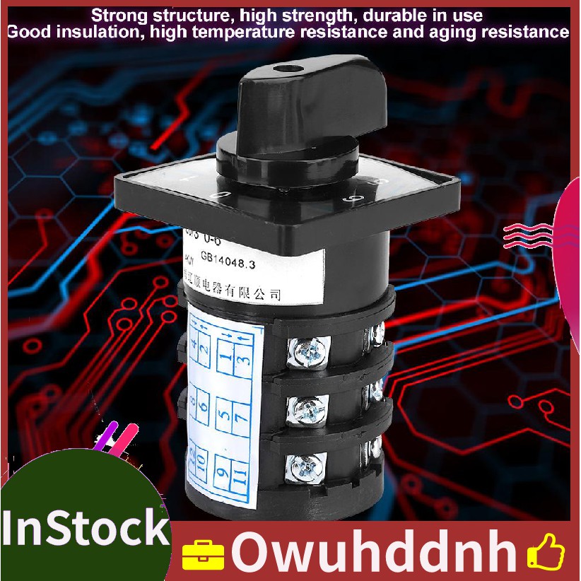 OWUH Công tắc xoay 20A 500V 4W HZ5B-20/3.0-6 với 7 vị trí khác nhau