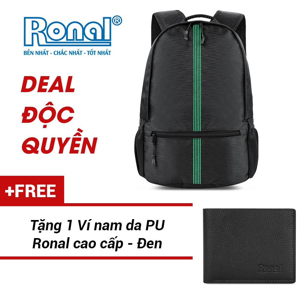 Ba lô Ronal BL83 - Đen in xanh lá tặng ví nam màu đen