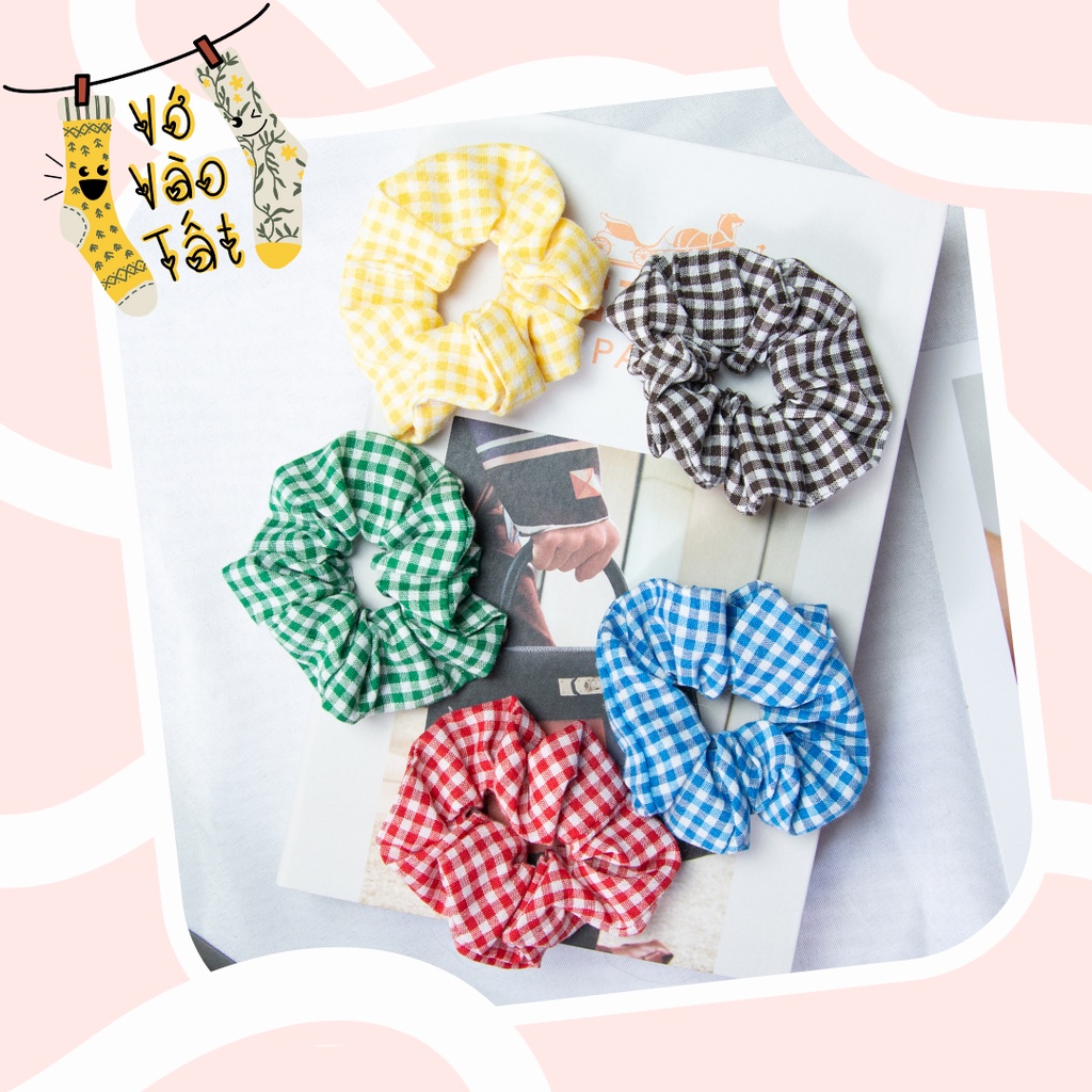 Buộc tóc scrunchies caro cổ điển bản nhỏ