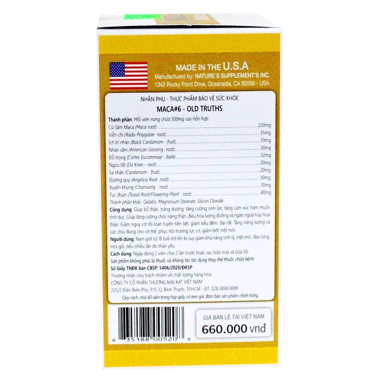 Maca 6 - Giúp tăng cường chức năng thận, tăng năng lượng và sức chịu đựng cho cơ thể.