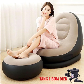 Ghế Hơi Tựa Lưng, Ghế Sofa Vải Nhung Cao Cấp THƯ GIÃN TẶNG BƠM ĐIỆN 2 CHIỀU V96
